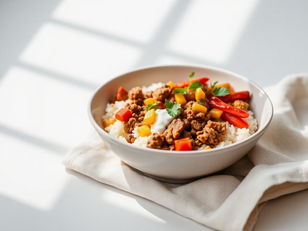 Turkey mince rice bowl